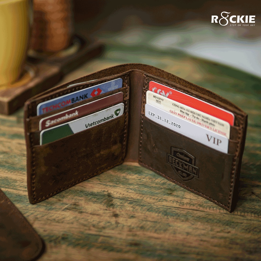 Ví da nam Beckman Mini dáng ngang cao cấp - Da sáp Crazy Horse nhập khâủ - may thủ công tỉ mỉ -Nâu sáp VDVT02NS - R8ckie