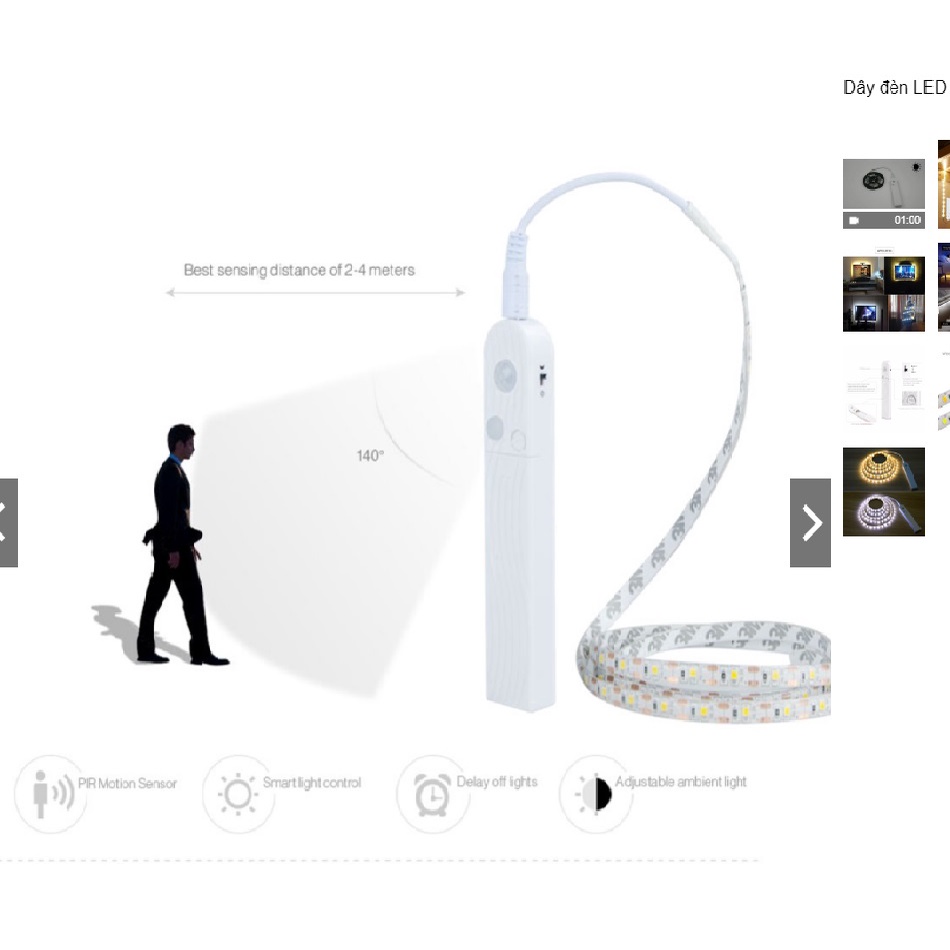 Dây Đèn LED Cảm Biến Theo Chuyển Động Dùng Pin Dài 1M