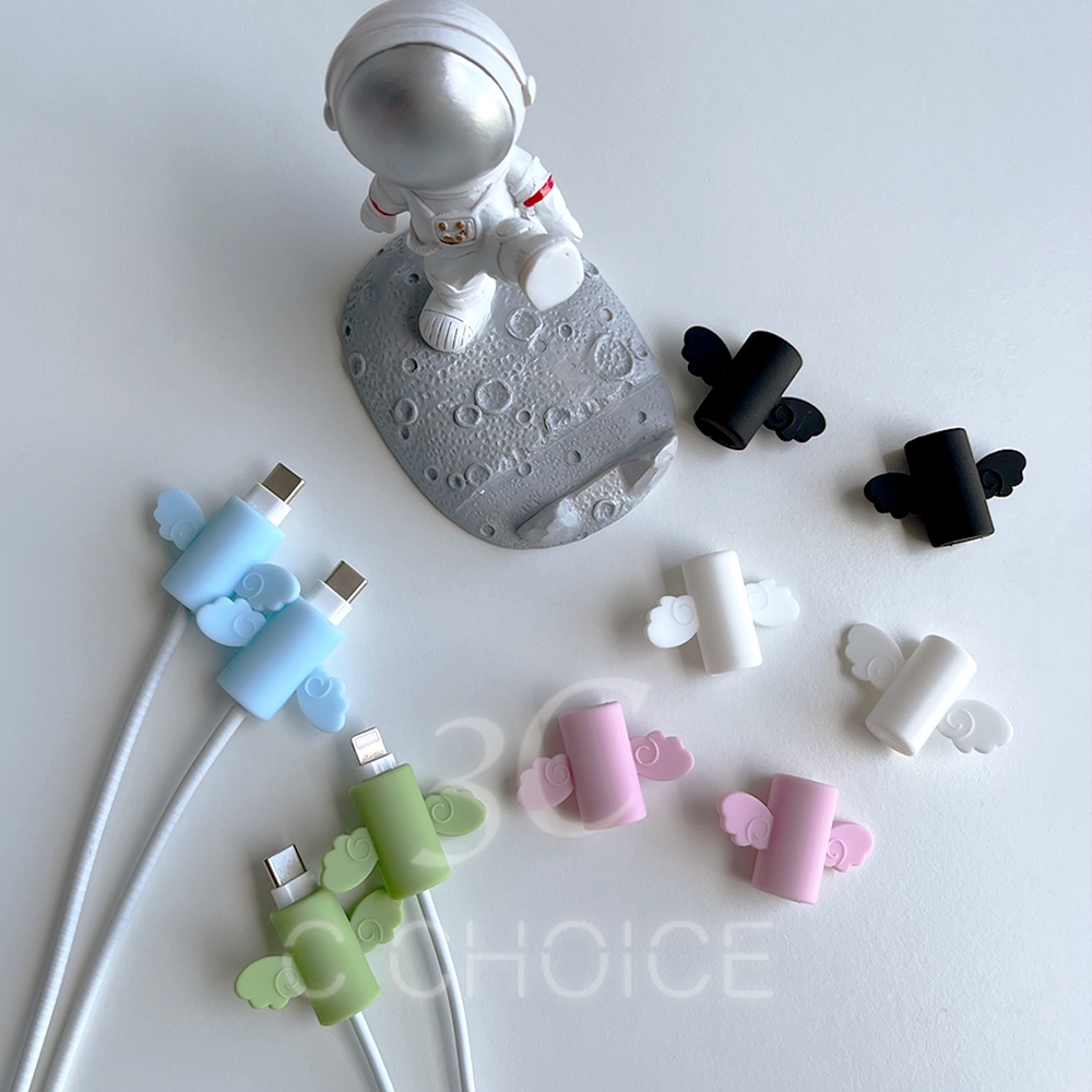 Phụ kiện bọc bảo vệ đầu dây cáp sạc kiểu đôi cánh thiên thần đáng yêu thích hợp cho iPhone thiết bị Type C laptop