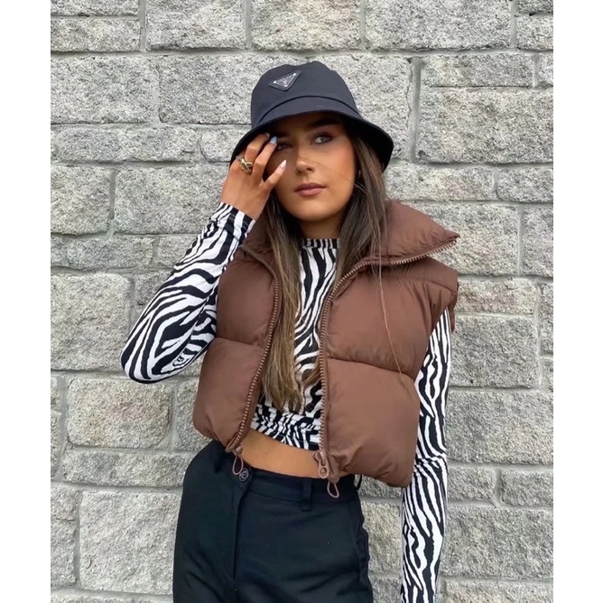 Áo phao gile croptop