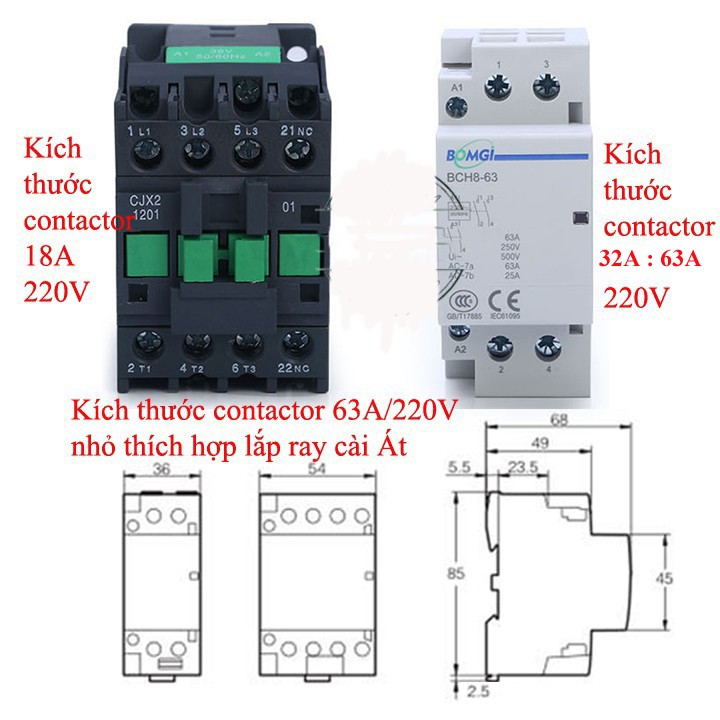 Khởi động từ contactor 1P 32A Bomgi - khởi động từ 1 pha 32A 220v