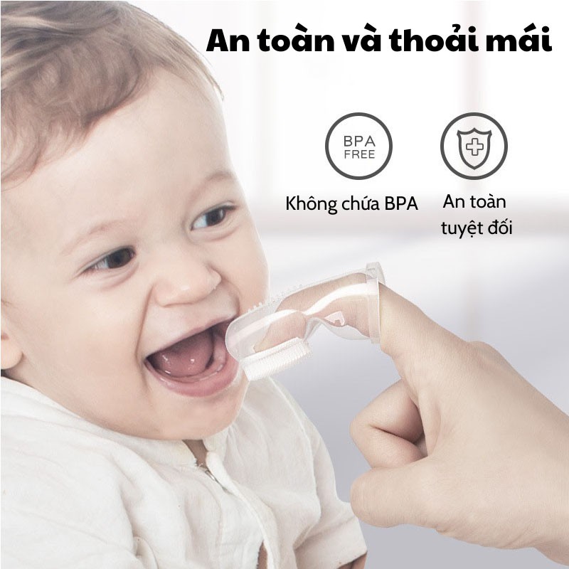 Tưa lưỡi Silicon xỏ ngón 2in1 - Vệ sinh răng lợi an toàn hiệu quả