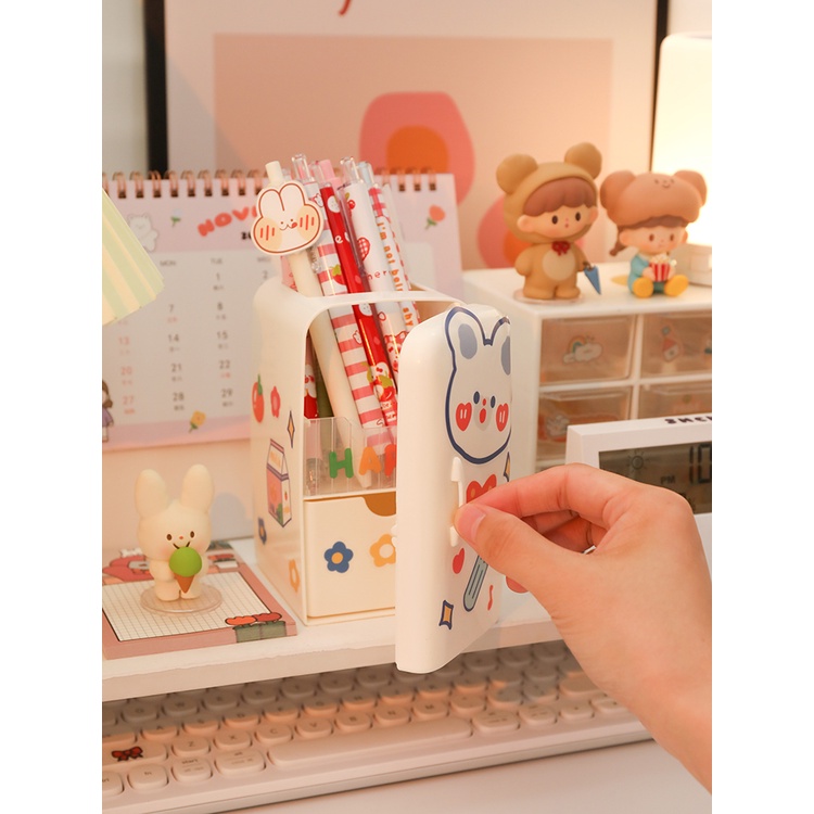 Hộp đựng bút để bàn hình tủ lạnh mini ngộ nghĩnh kèm sticker ngẫu nhiên, Hộp bút dễ thương đa năng tiện dụng TIHI