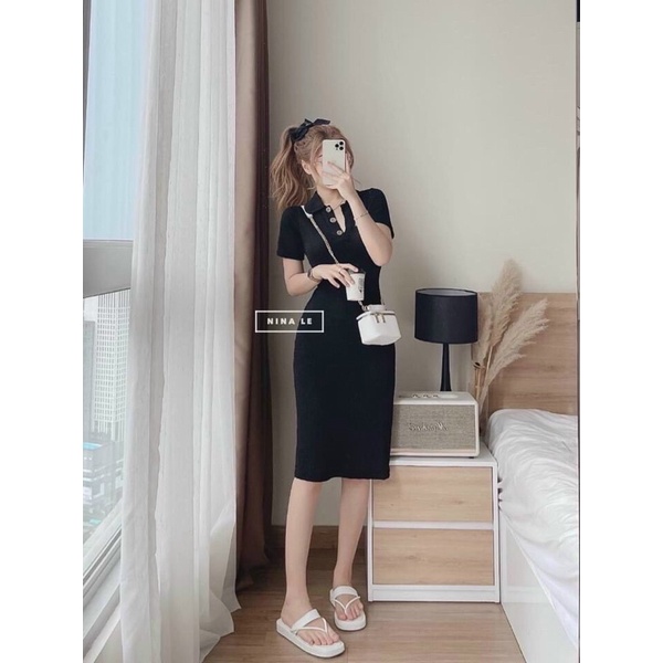 Váy body cổ đức khuy gỗ 3 màu siêu xinh