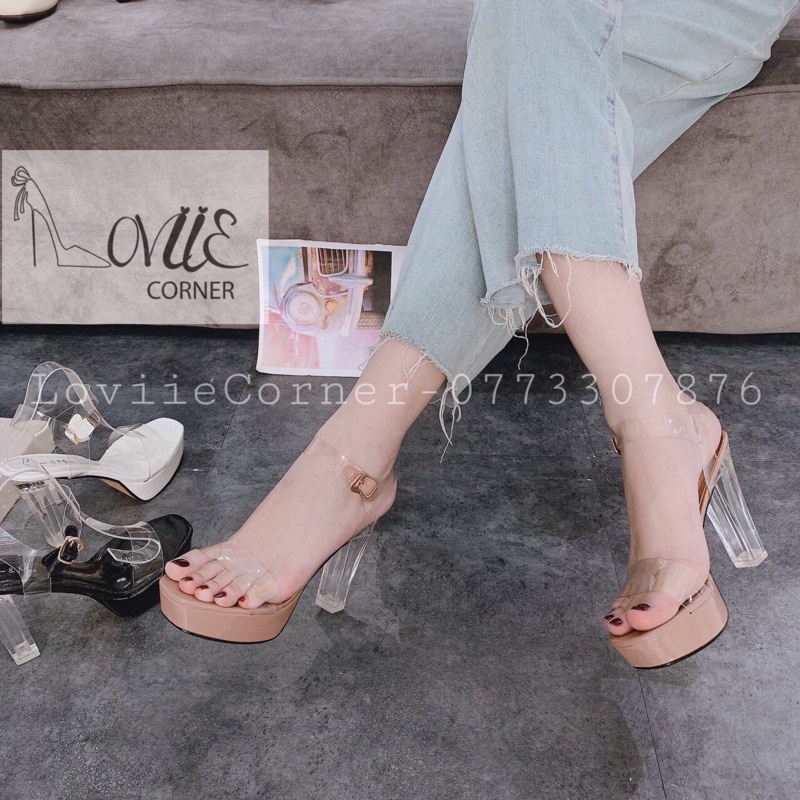 SANDAL CAO GÓT LOVIIECORNER - GIÀY CAO GÓT NỮ THỜI TRANG QUAI TRONG GÓT VUÔNG ĐÚP TRƯỚC 12CM 3 MÀU ĐEN KEM TRẮNG G210105