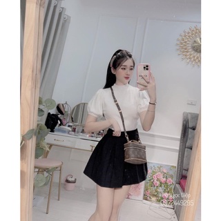 Áo len tay bồng ngắn tiểu thư