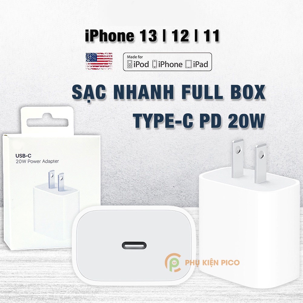 Củ sạc nhanh Iphone 13 /12 mini/11 Pro Max PD 20W USB-C Lightning - Củ sạc nhanh iphone 12 Pro Max
