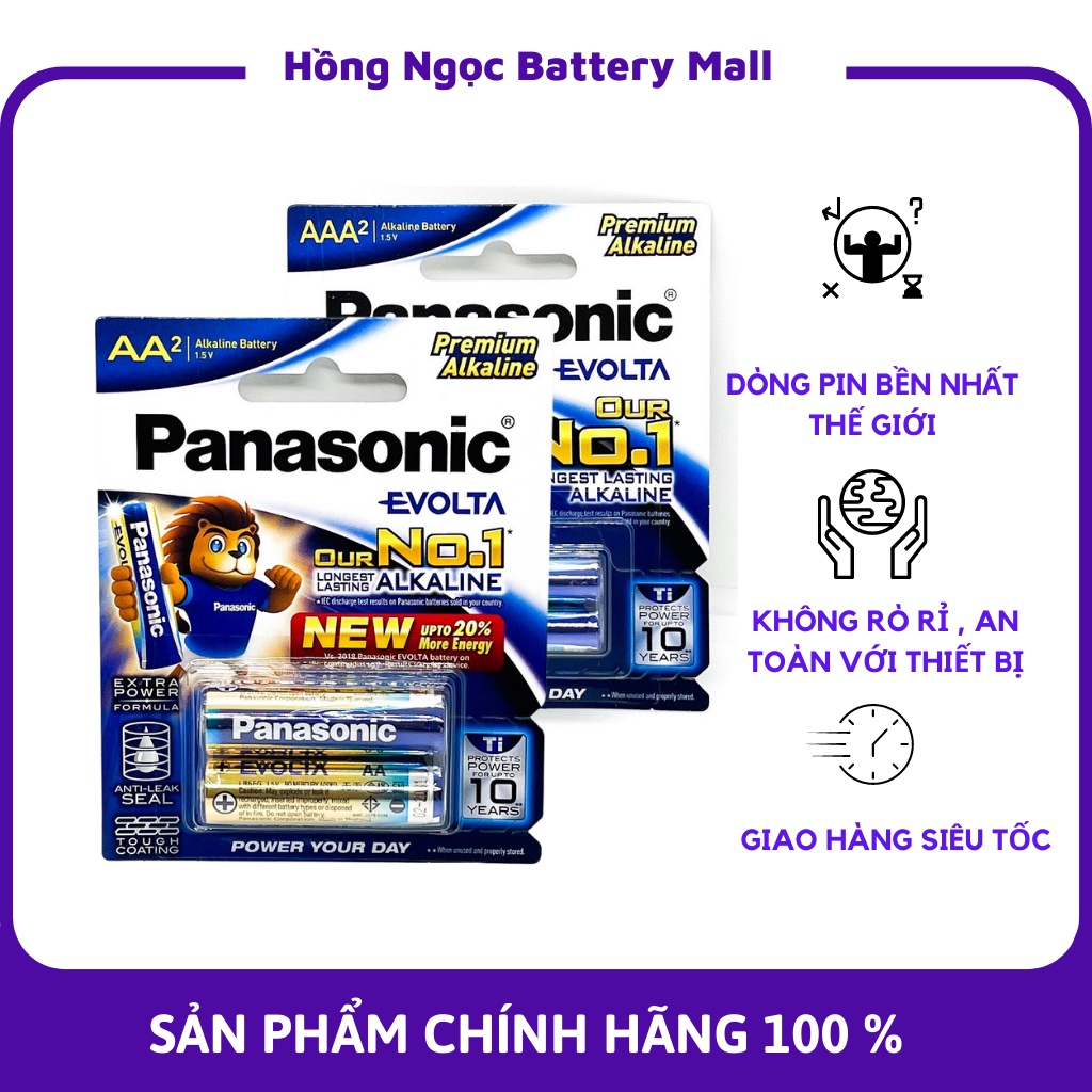 Vỉ 2 Viên Pin Panasonic AA/AAA 1,5V Evolta LEO Vua Năng Lượng