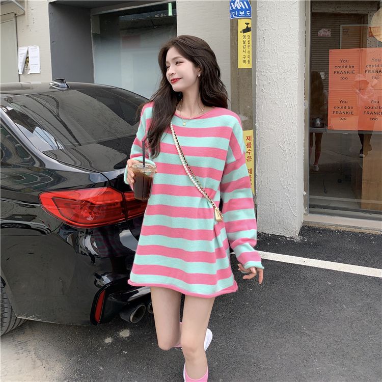 Áo Sweater Tay Dài Dáng Rộng Họa Tiết Kẻ Sọc Thời Trang Mùa Xuân Mới Cho Nữ