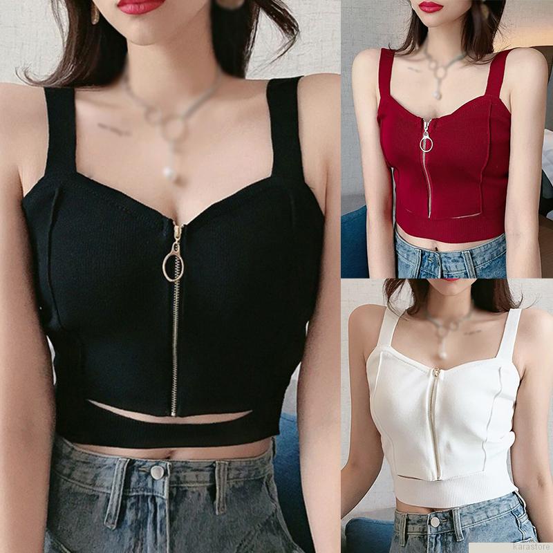 Áo croptop không tay phối khóa kéo phong cách Hàn Quốc sành điệu