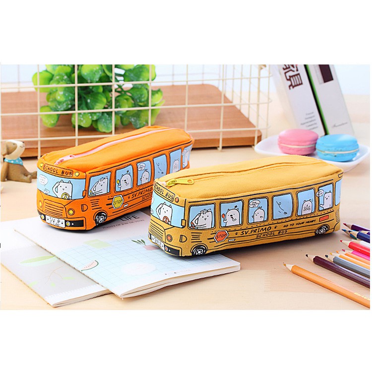 Hộp bút vải canvas hình xe bus cute nhiều màu sắc xinh xắn dễ thương