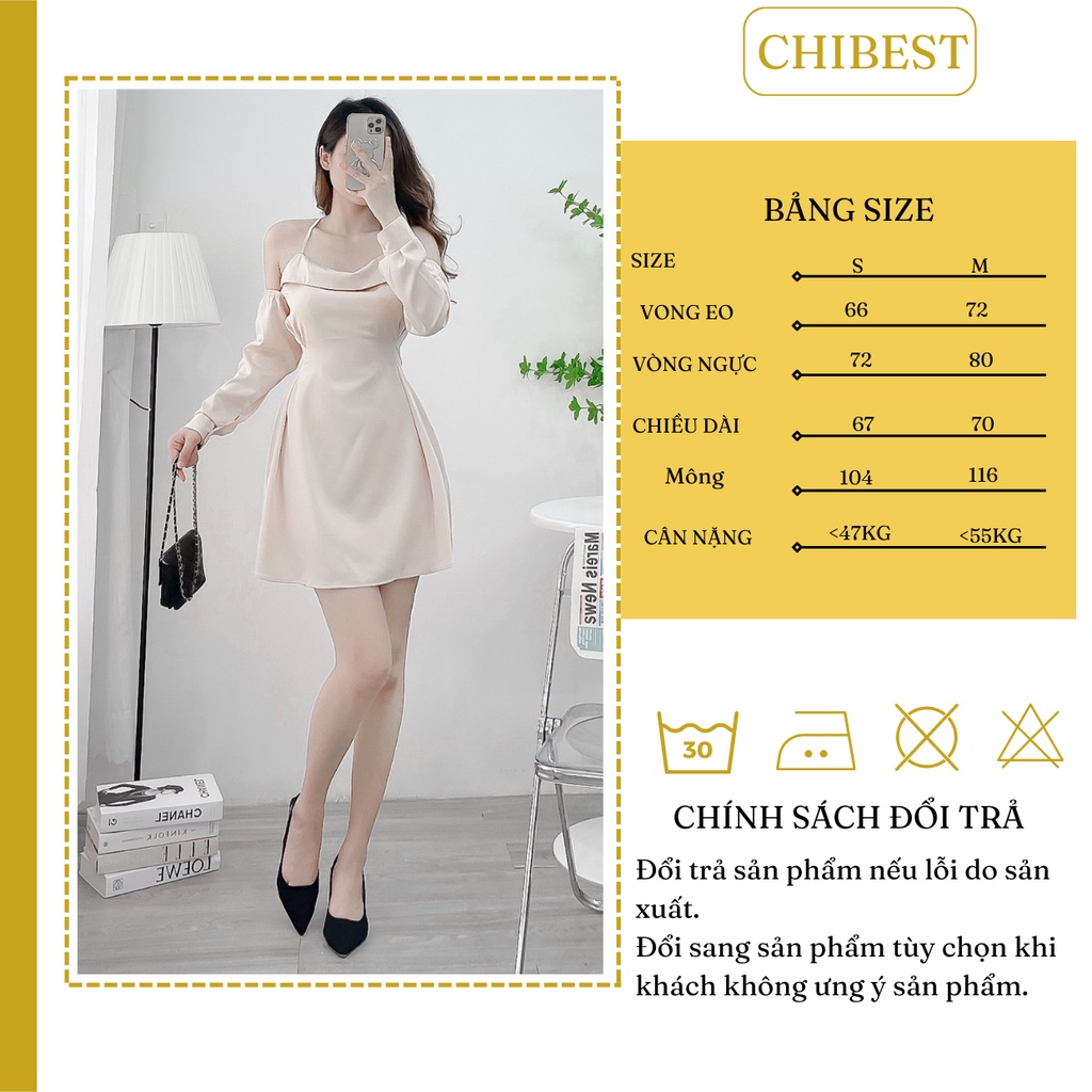 Đầm lụa 2 dây chéo lưng tay rơi sang trọng CHIBEST HDB95