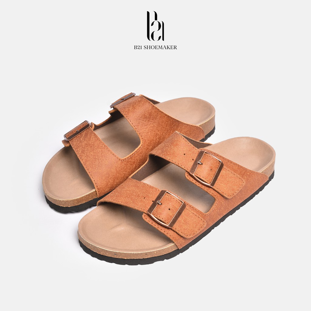 Dép Đế Trấu Nam Tăng Chiều Cao Da Bò Nhập Khẩu Dép Quai Ngang 2 Lớp Vân EPSOM Chống Nước Vinatage Retro -B21 Shoemaker