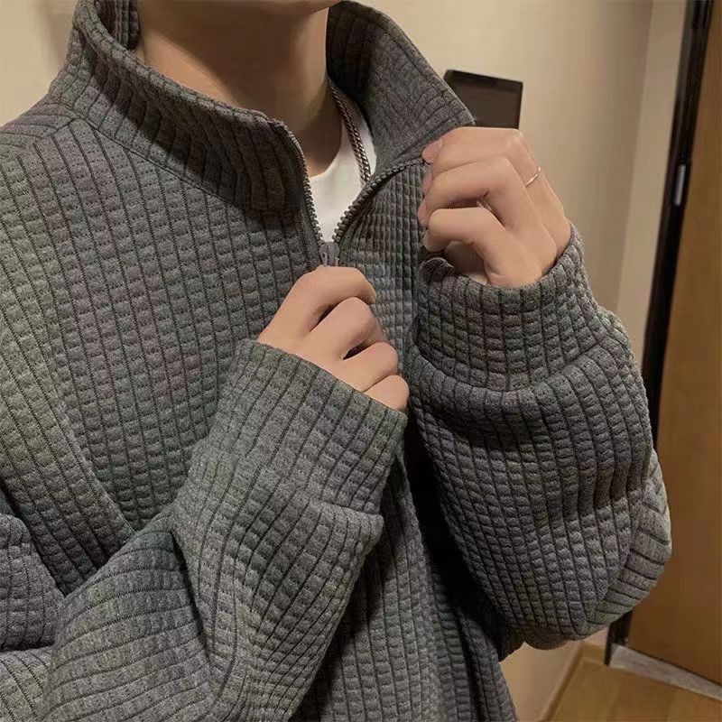 Áo Sơ Mi polo Thời Trang Hàn Quốc Năng Động Cho Nam American Retro Waffle Men Sweater Turtleneck Half-Zip Solid Color Couple Áo len