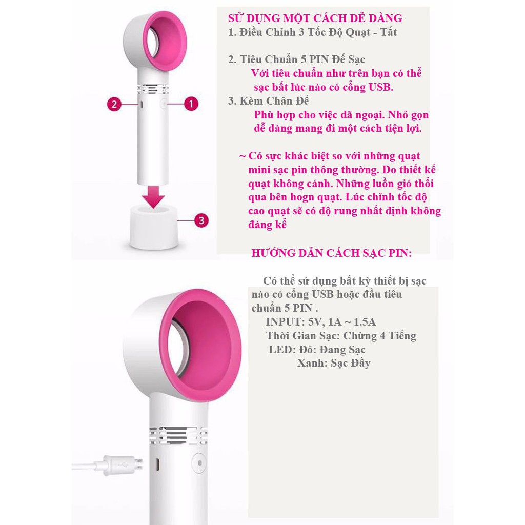 QUẠT CẦM TAY MINI 4 CÁNH SẠC PIN USB CÓ CHÂN ĐẾ ĐỂ BÀN  LOẠI TỐT