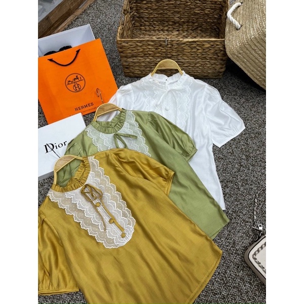 Áo sơ mi công sở cổ bèo mix ren cao cấp