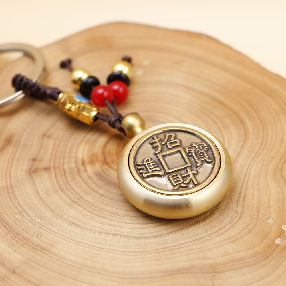 Móc Khóa Bằng Đồng Thau Dây Treo Phong Thủy Bát Xoay ᴛɪềɴ Cổ 12 Con Giáp