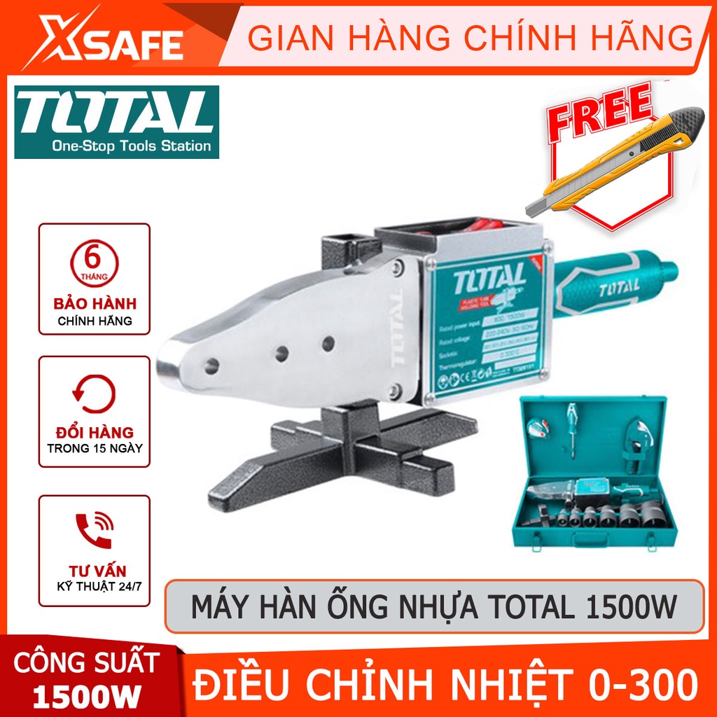 Máy hàn ống nhựa TOTAL TT328151 Máy hàn nhiệt ống 800-1500W, 220-240V, điều chỉnh nhiệt 0-300°C, 2 cấp gia nhiệt