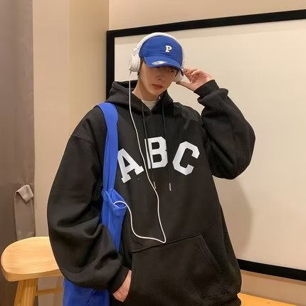 Áo Hoodie Tay Dài Dáng Rộng In Chữ ABC Màu Be Hồng Cá Tính Phong Cách Mỹ Cho Nam Và Nữ M-5XL