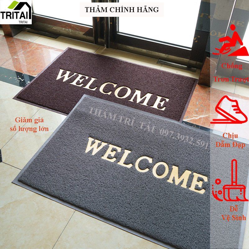 Thảm Nhựa Chùi Chân  WELCOME Chống Trơn, Trượt Cao Cấp, Cỡ Đại  80*120cm để sảnh, để phòng khác, để sảnh  sang trọng