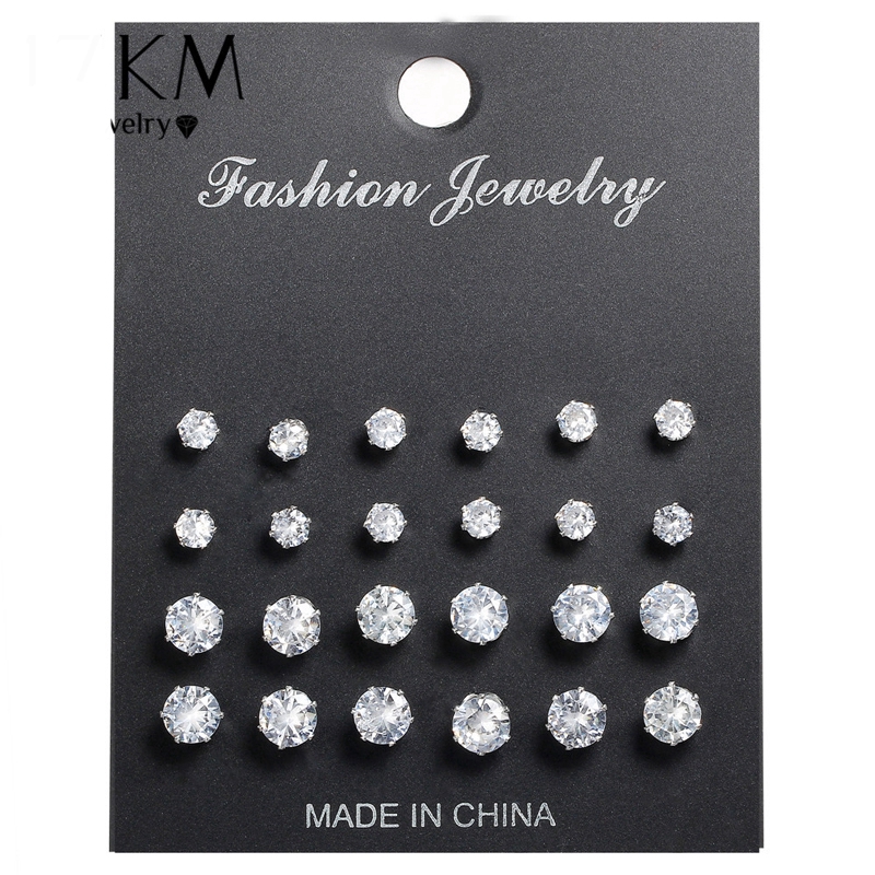 Set 12 đôi khuyên tai Hishop đính đá zircon thời trang giản dị cho nữ