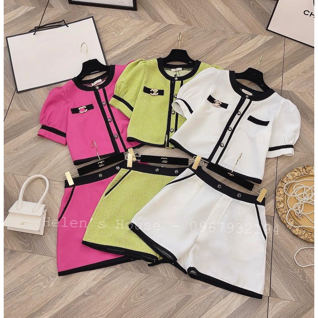 Set bộ đồ nữ áo croptop cổ tròn mix quần ống rộng phối viền cute, xinh xắn dành cho các nàng đi chơi, dạo phố