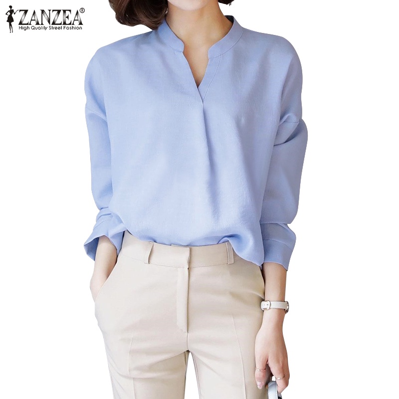 Zanzea Áo Kiểu Tay Phồng Cổ Chữ V Phong Cách Hàn Quốc Thời Trang Cho Nữ