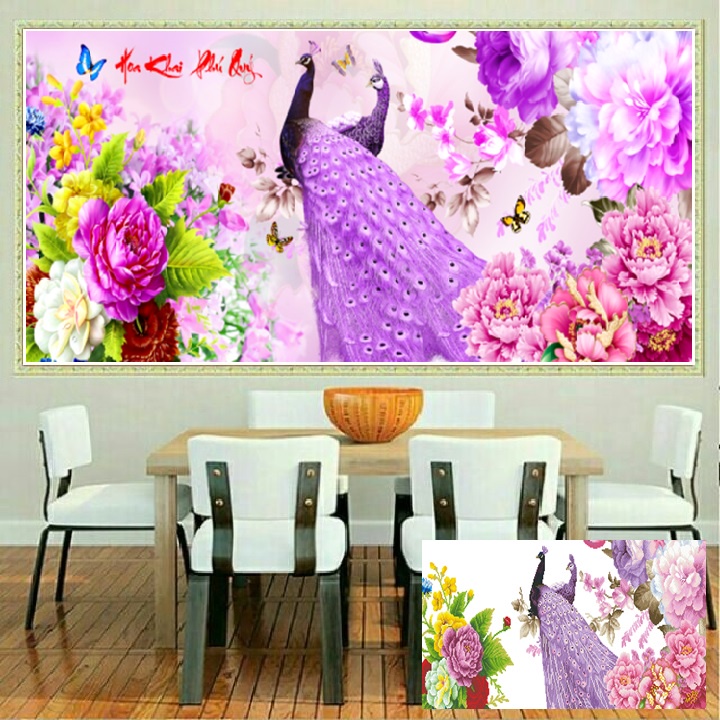 Tranh gắn đá công hoa khai phú quý KT:110x60cm,tranh đính đá chưa đính.