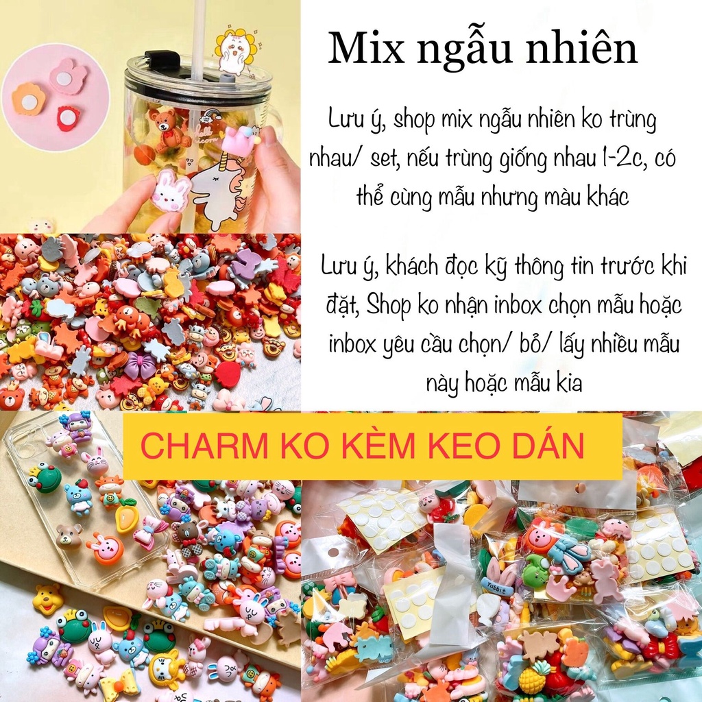 Set 100 charm hình thú dày đẹp nhiều mẫu dùng làm slime handmade TIMSTORE phụ kiện trang trí dễ thương