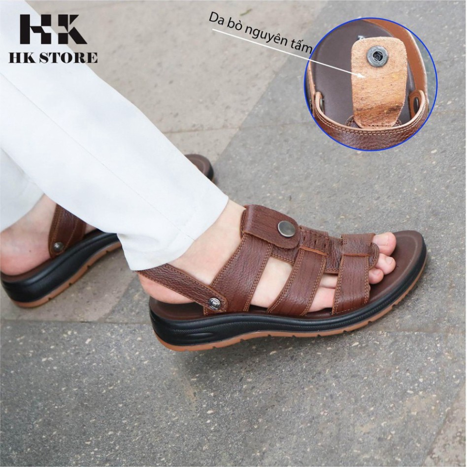 Dép sandal nam trung niên 💝 HK.STORE 💝 da bò xịn kết hợp đế kếp cao 3,5cm cực đẹp khâu may chân quai công nghệ 2021.