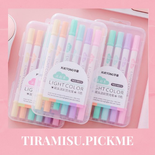 Bộ 6 cây XUETONG bút highlight 2 đầu, bút dạ quang