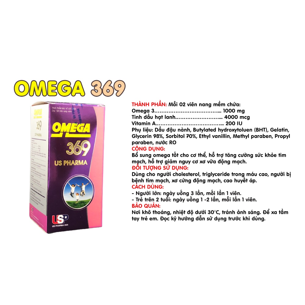 OMEGA 369 - Bổ sung omega tốt cho cơ thể, hỗ trợ tăng cường sức khỏe tim mạch, hỗ trợ giảm nguy cơ xơ vữa động mạch.