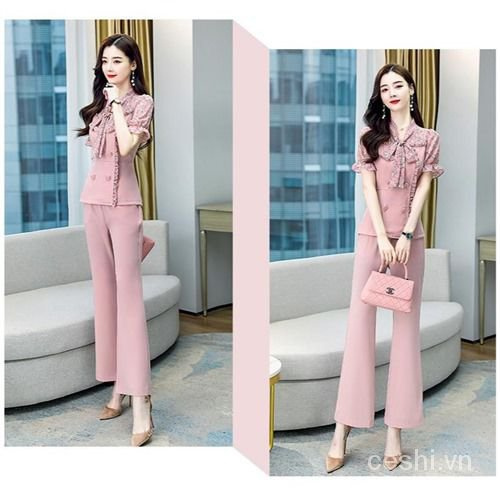 Bộ Đồ Công Sở Hai Mảnh Áo Sơ Mi Chiffon Quần Dài In Hoa Thời Trang Mùa Hè Cho Nữ 2021