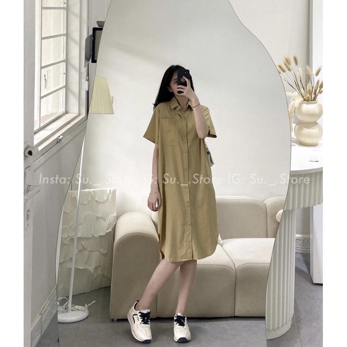 VÁY SƠMI TÚI NGỰC DÁNG SUÔNG BASIC (hình thật shop chụp)