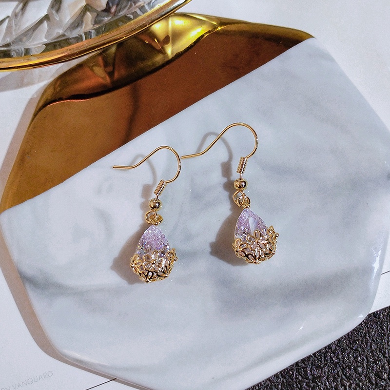 Khuyên tai JIUDUOLAN thiết kế giọt nước đính đá zircon nhân tạo sáng bóng phong cách mới thanh lịch dễ phối đồ