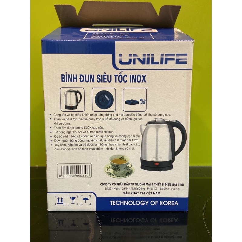 (Chính hãng-Lỗi 1 đổi 1) Ấm siêu tốc Inox UNILIFE cao cấp 1.8 Lít [ Bảo hành 12 tháng ]