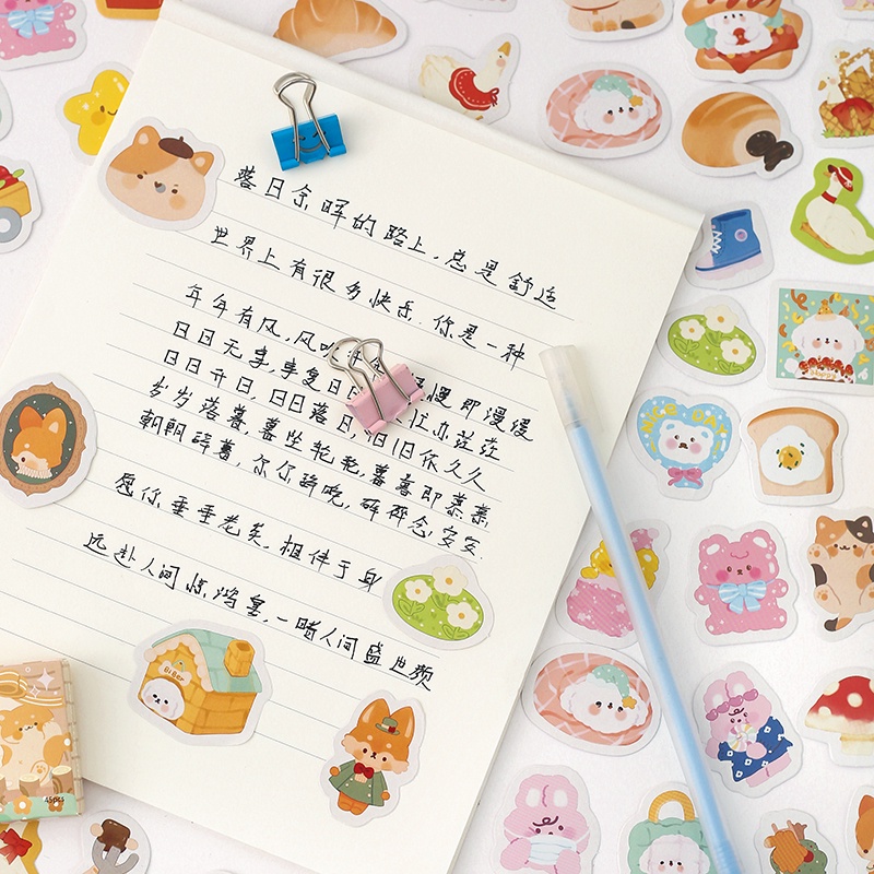 ❤️Hộp 45 Miếng/Hộp ❤️Sticker Dán Trang Trí Nhật Ký Hình Hoạt Hình Đáng Yêu