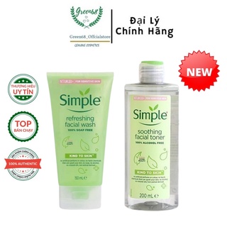 Combo Sữa Rửa Mặt Simple + Toner Simple Dành Cho Da Nhạy Cảm, Da nhờn Mụn, Da Khô