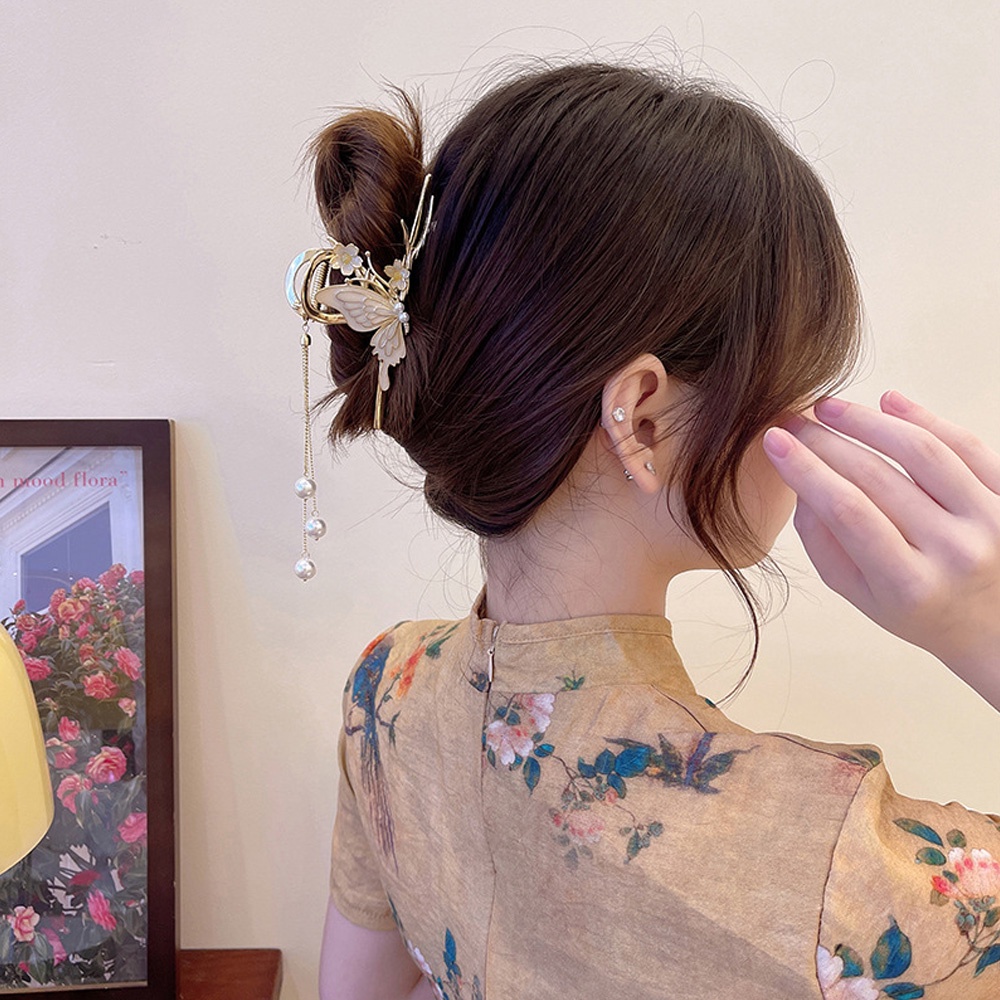 Kẹp Tóc Bướm Kim Loại Đính Ngọc Trai Nhiều Màu Thời Trang Hàn Quốc
