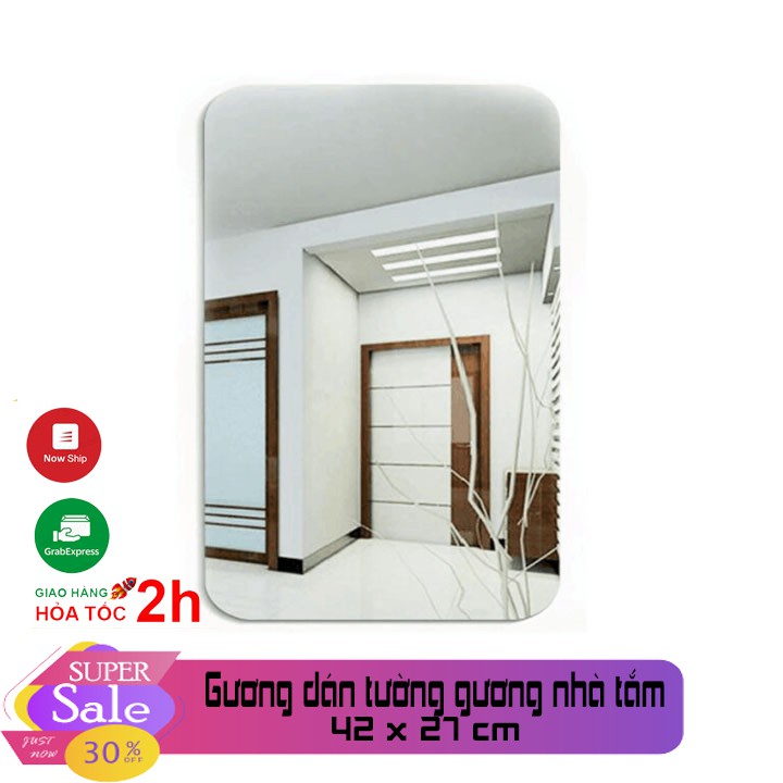 [FREESHIP] Gương dán tường hình chữ nhật 3D siêu rõ nét kích thước 42 x 27cm dùng cho phòng ngủ, phòng tắm