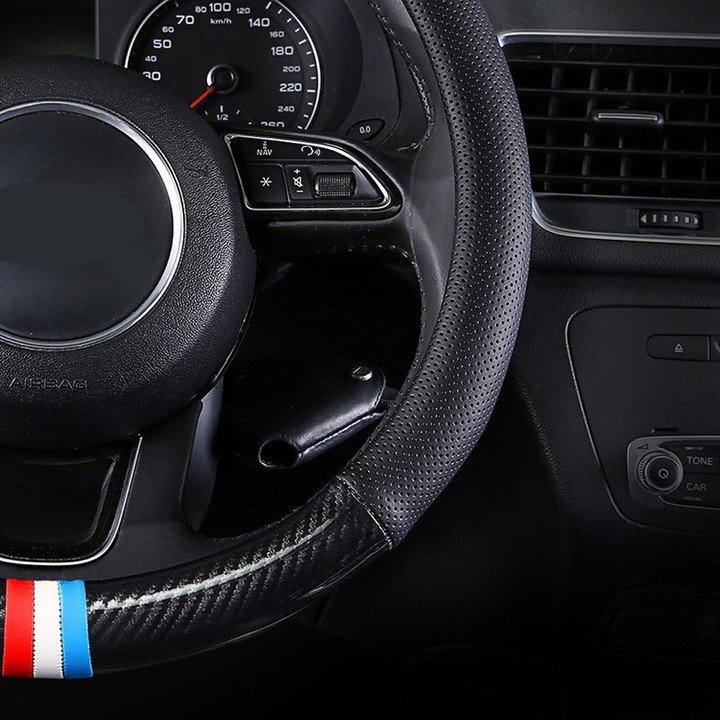 Bọc vô lăng da - Bọc vô lăng vân Carbon họa tiết cờ Pháp có lỗ thoáng khí - Ốp Vô Lăng Xe AZOZO Shop