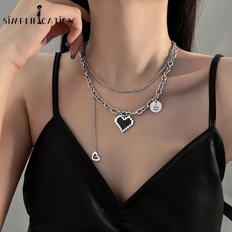Dây Chuyền Hai Lớp Mặt Hình Trái Tim Phong Cách Cổ Điển Dành Cho Nữ