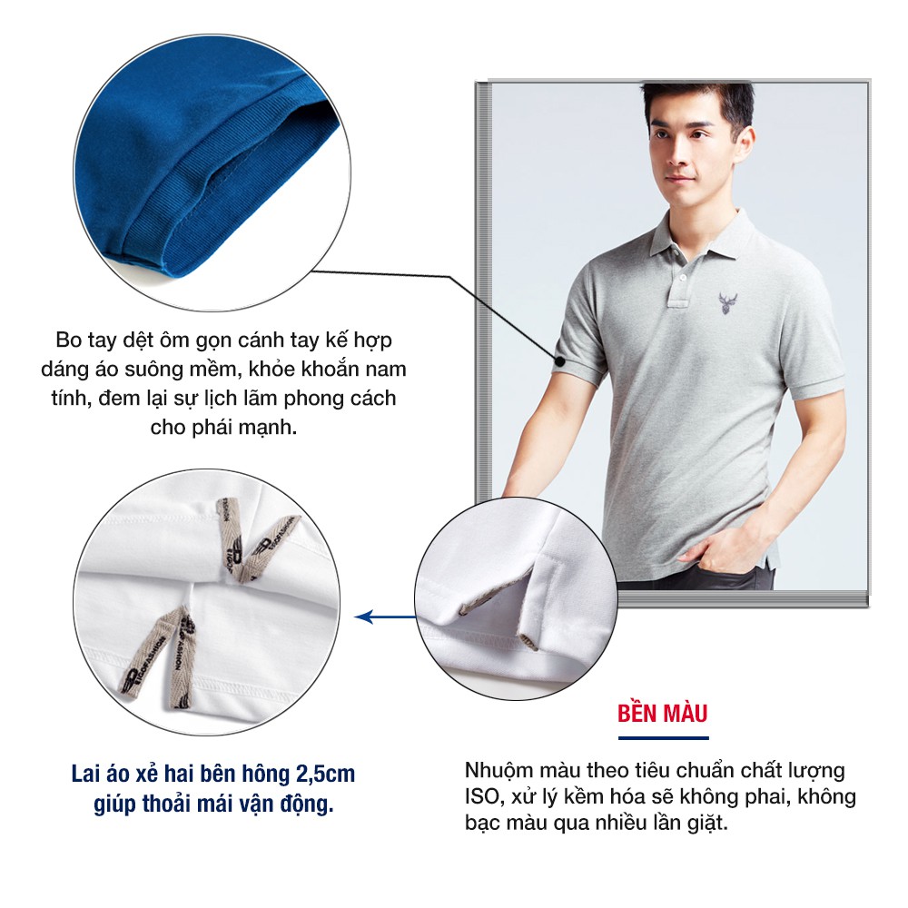 Áo thun nam cổ bẻ logo thêu cao cấp Pigofashion Zab20