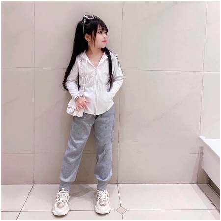 Set bé gái size đại, bộ áo trắng có mũ kèm quần bom tăm hot trend cho bé
