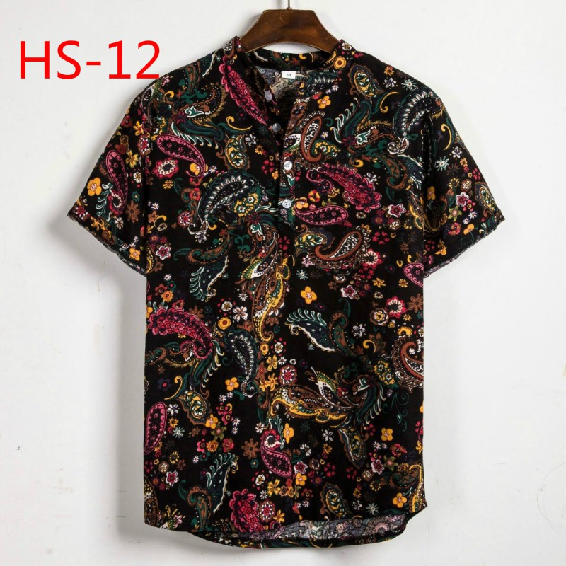 African Ethnic Style Dark Flower Stand Collar Short Sleeve Shirt03 | BigBuy360 - bigbuy360.vn