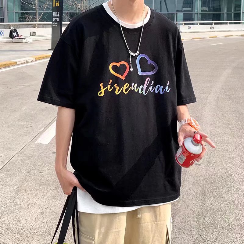 Áo Thun Tay Ngắn Dáng Rộng In Chữ Phong Cách Hip Hop Hàn Quốc Thời Trang Mùa Hè Cho Nam Size M-5XL