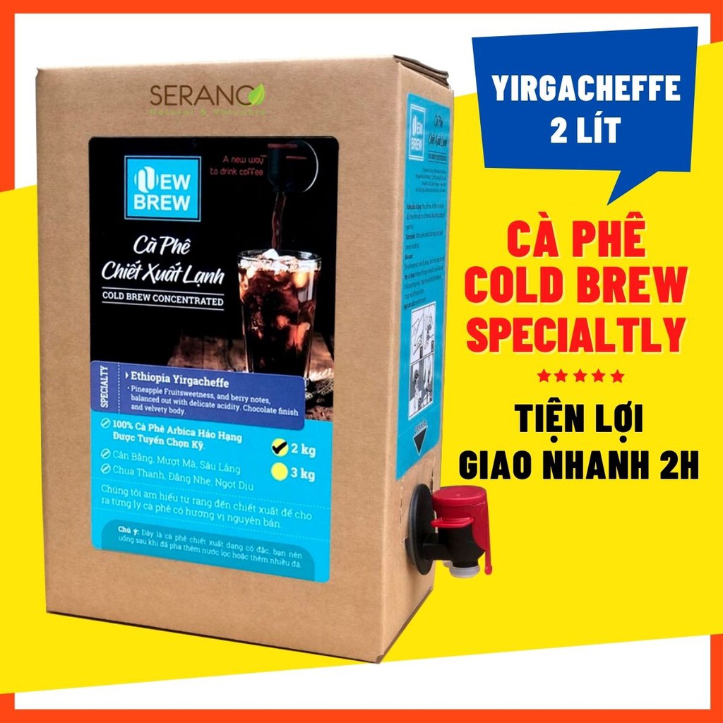 Cà phê cold brew coffee ủ lạnh pha sẵn uống liền New Brew Yirgacheffe 2 lít, 100% cafe nguyên chất đóng gói vô trùng