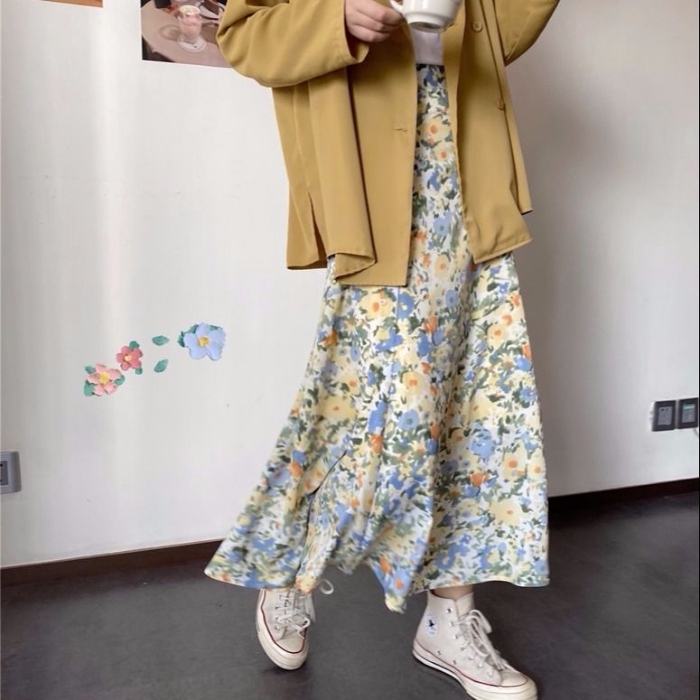 Chân Váy Hoa Lưng Cao Dáng Rộng Kiểu Hàn Quốc Thời Trang 2020 Cho Học Sinh