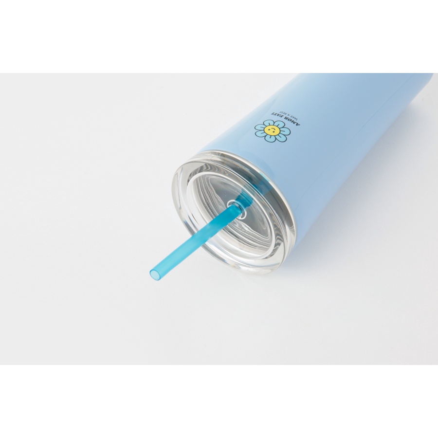 Cốc Nước ARTBOX Hàn Quốc Hình Hoa Cúc Màu Xanh Dương Có Ống Hút 450ml