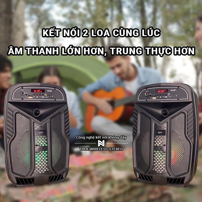 [TẶNG KÈM MIC KARAOKE] Loa bluetooth karaoke Cát Thái U317 âm thanh HIFI,công nghệ TWS kết nối 2 loa cùng lúc